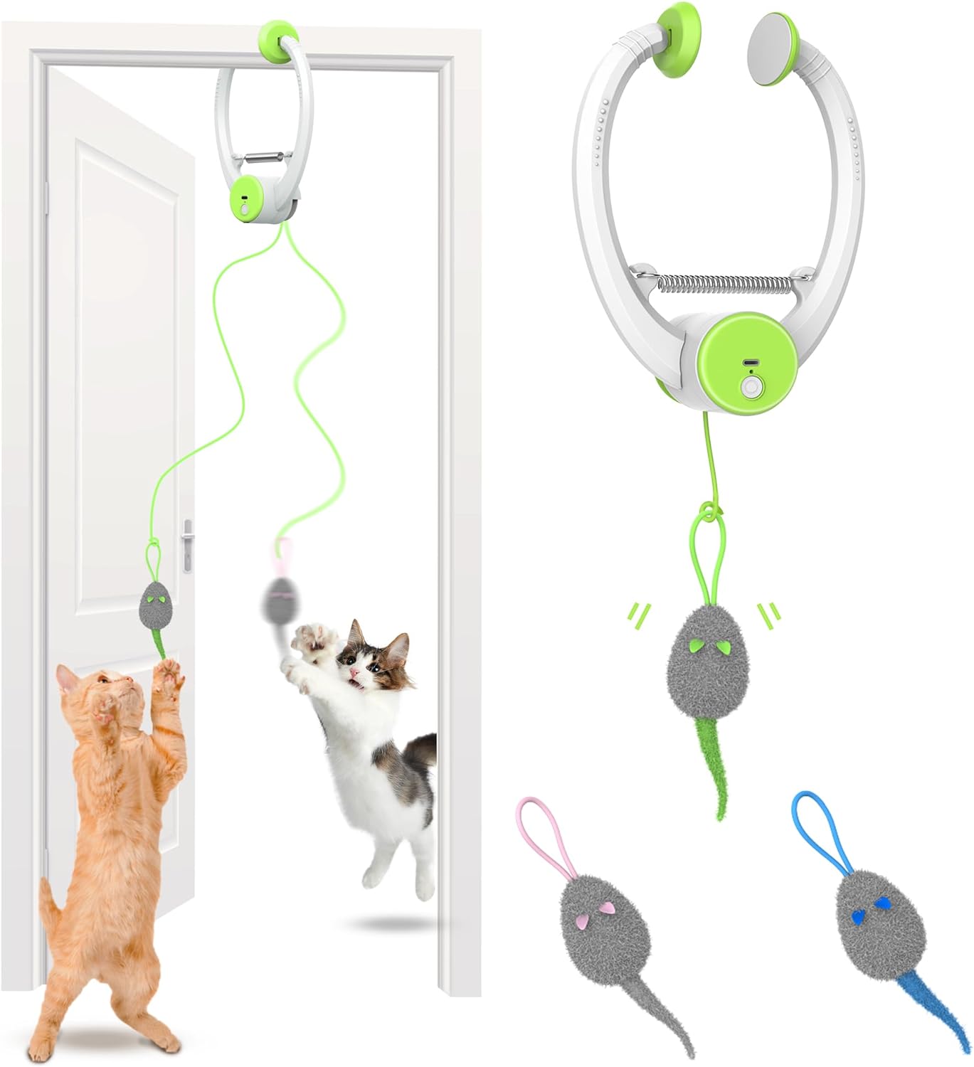 Cat Toys, Hanging Automatic Interactive Cat Toy, Colorful Bouncing Mice, Extra Long Elastic Rope, Motion Activated Rechargeable Cat Feathers Toys, Interactive Cat Toys for Indoor Cats/Kitten