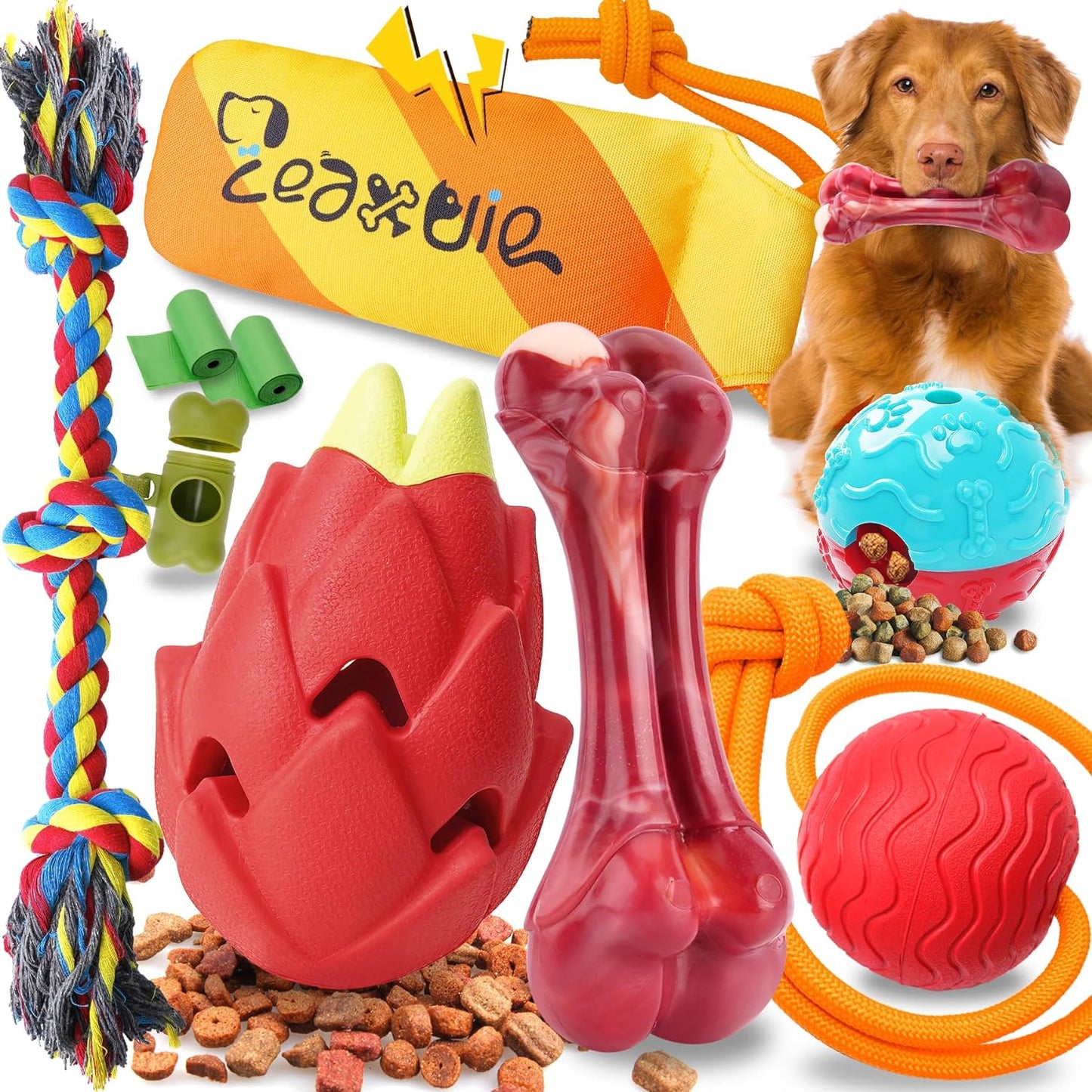 Zeaxuie Heavy Duty Various Dog Chew Toys for Aggressive Chewers - 9 Pack Value Set Includes Indestructible Rope Toys & Squeaky Toys for Medium, Large & X-Large Breeds (for Powerful Chewers)