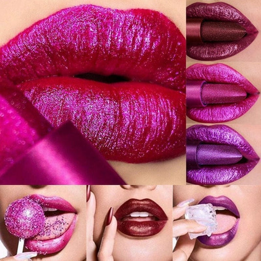 4pcs/set Metallic Glitter Matte Lipstick Waterproof Shimmer Red Lipstick
