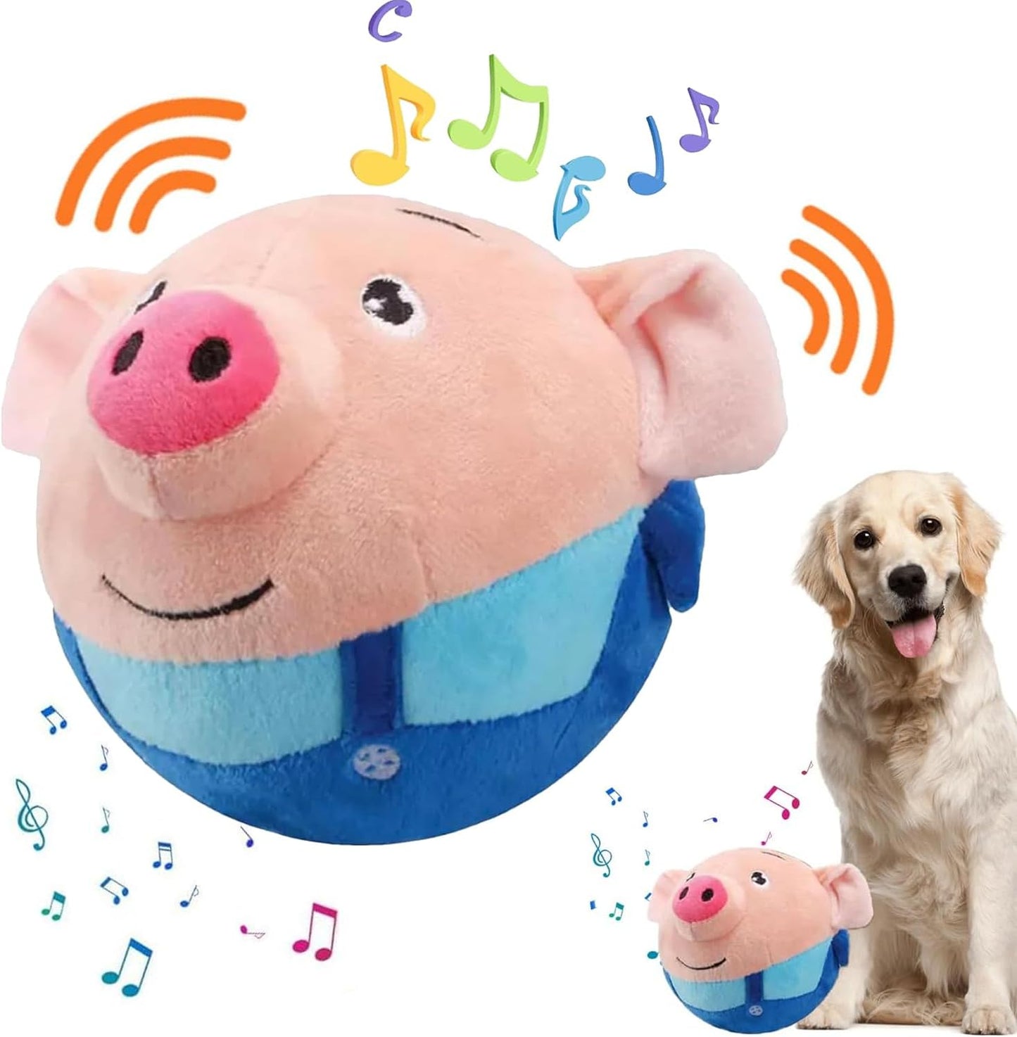 Active Moving Pet Plush Toy, Interactive Dog Toy Pet Bouncing Balls, USB Rechargeable Interactive Washable Cartoon Pig Plush Sound Electronic Dog Toy, Small Plush Sound Toys for Dogs (Blue)