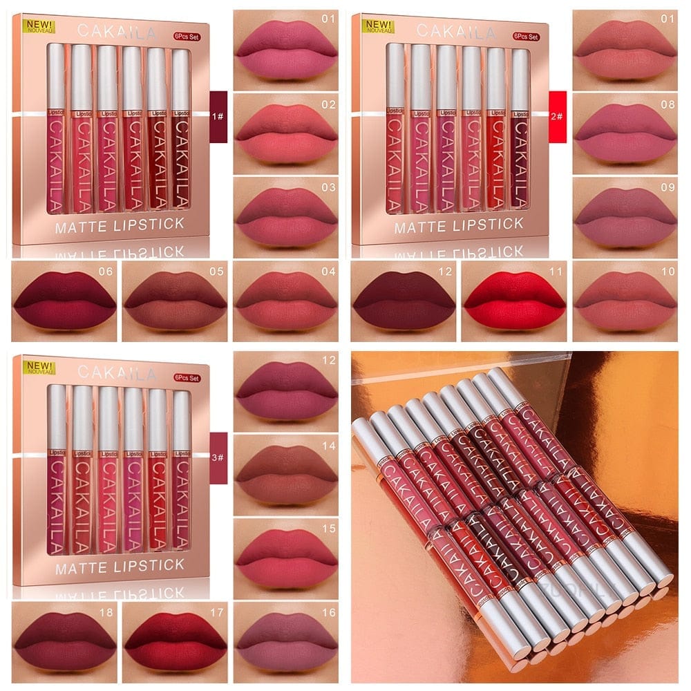 6PCS Set Of Boxes Velvet Matte Lipstick Lasting Non-stick Liquid Lipstick