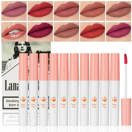 10 Colors Lana Del Rey Lipstick Cigarettes, Lip Tint Stain Set, Little Tube Cigarette Lipstick Lip Gloss, 24 Hour Waterproof Long Lasting Velvet Lipstick
