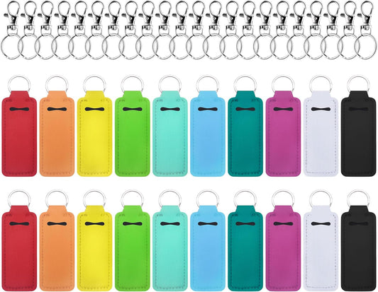 Duufin 20 Pieces Chapstick Keychain Holder Lip Balm Holder Lipstick Holder with 20 Pieces Metal Clip Cords for Purse Backpack