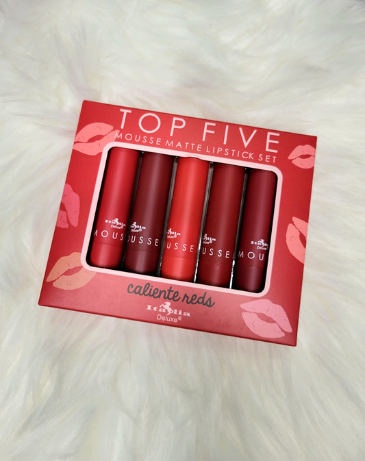 Top Five Mousse Matte Lipstick Set - Caliente red